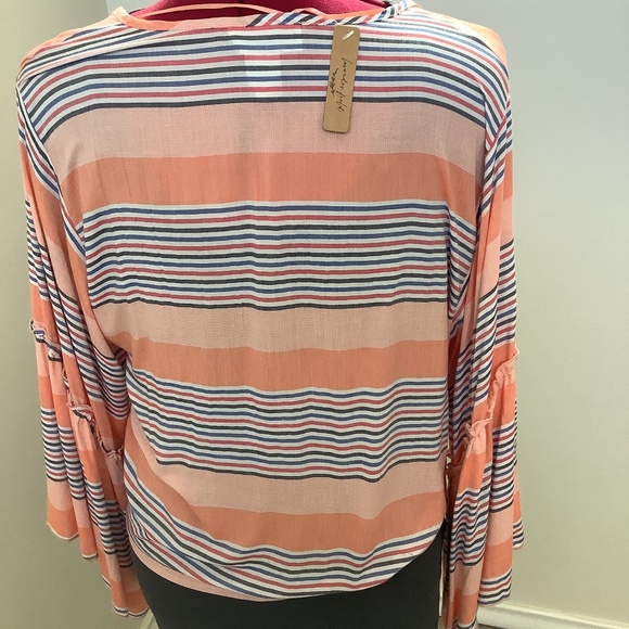 Lavender Field Boho Festival Tie Front Stripe NWT Stripe Multi Bell Sleeves - Picture 2 of 6